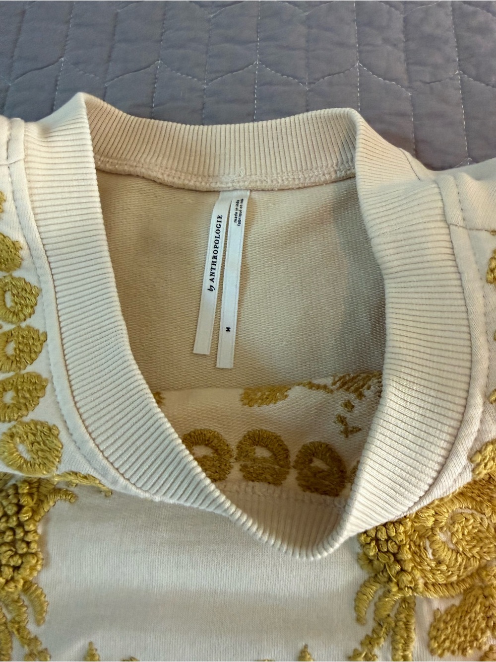Anthropologie Cream Short-Sleeve Top with Gold Floral Embroidery - Picture 9 of 12